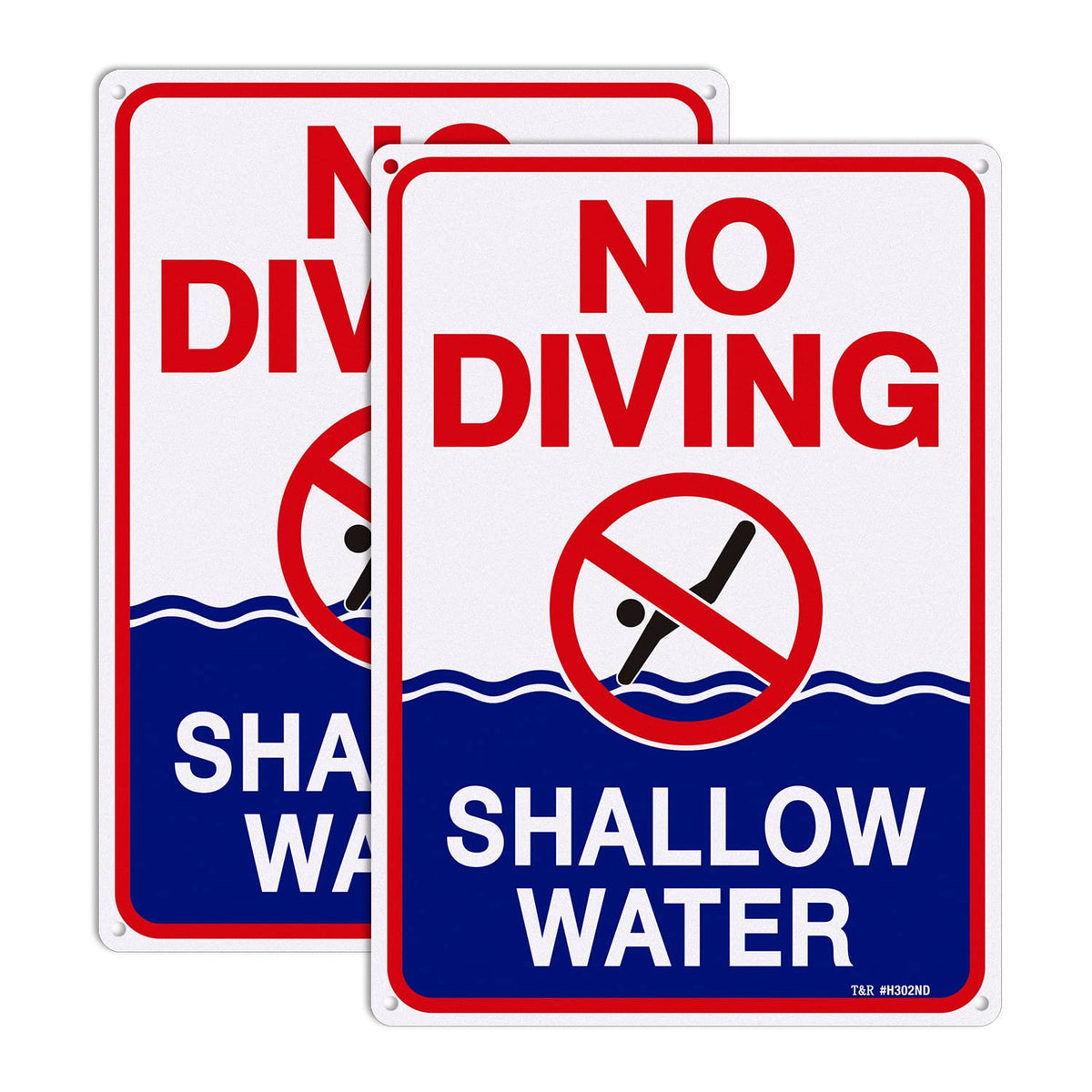 T&R No Diving Sign Shallow Water 14x10, two-pack ready for mounting