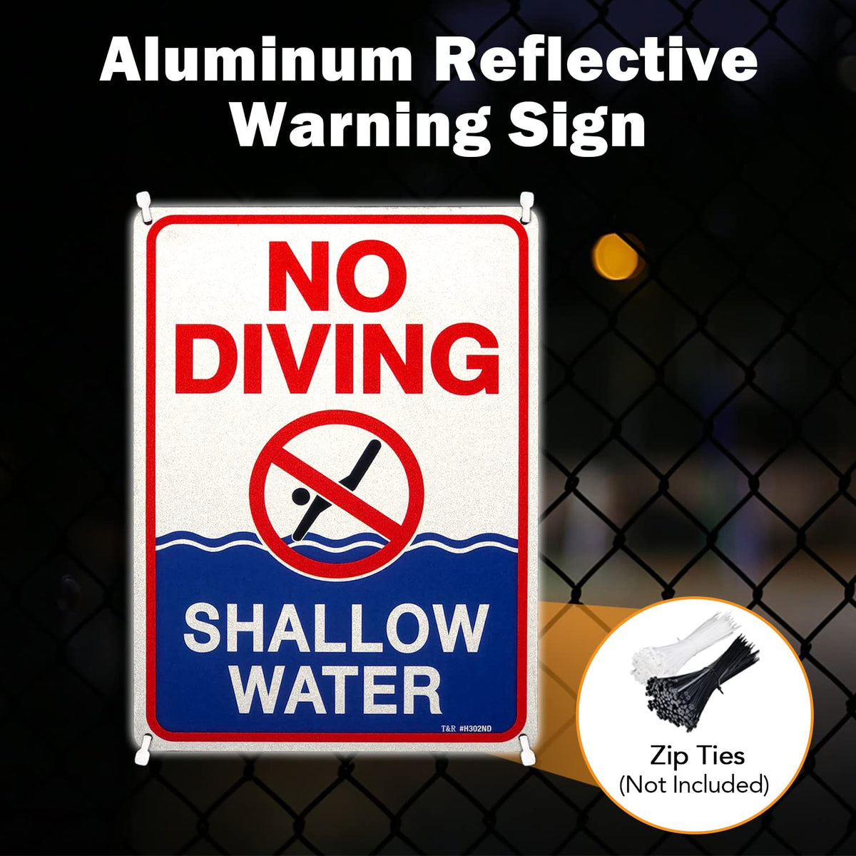 T&R No Diving Sign 14x10 inch size increases visibility