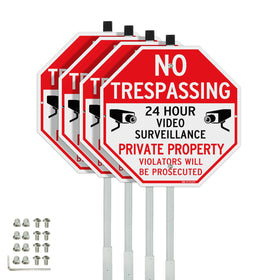 T&R no trespassing sign on 36-inch stake for outdoor deterrence