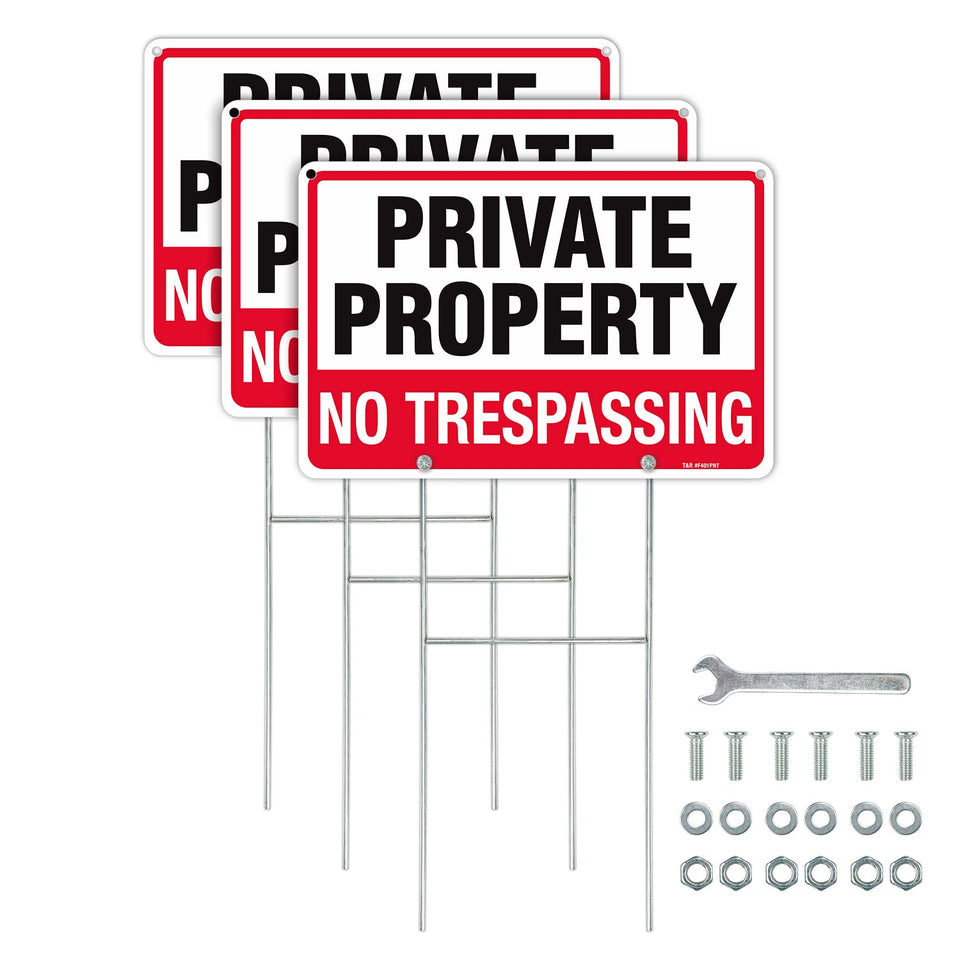 T&R No Trespassing sign front view 12x8 shows a clear private property warning.