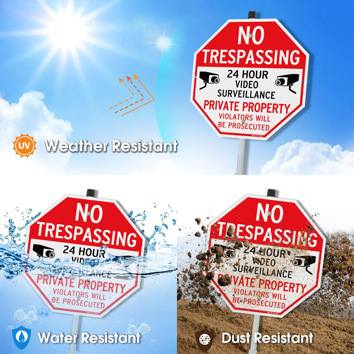 T&R video surveillance warning sign for outdoor visibility