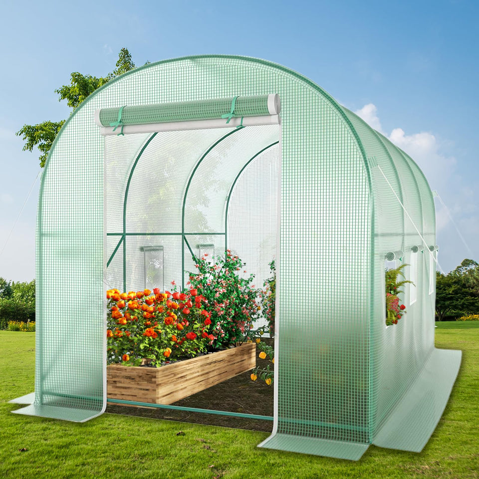 TANGJEAMER Walk-in Greenhouse front view showing a sturdy frame for outdoor gardening