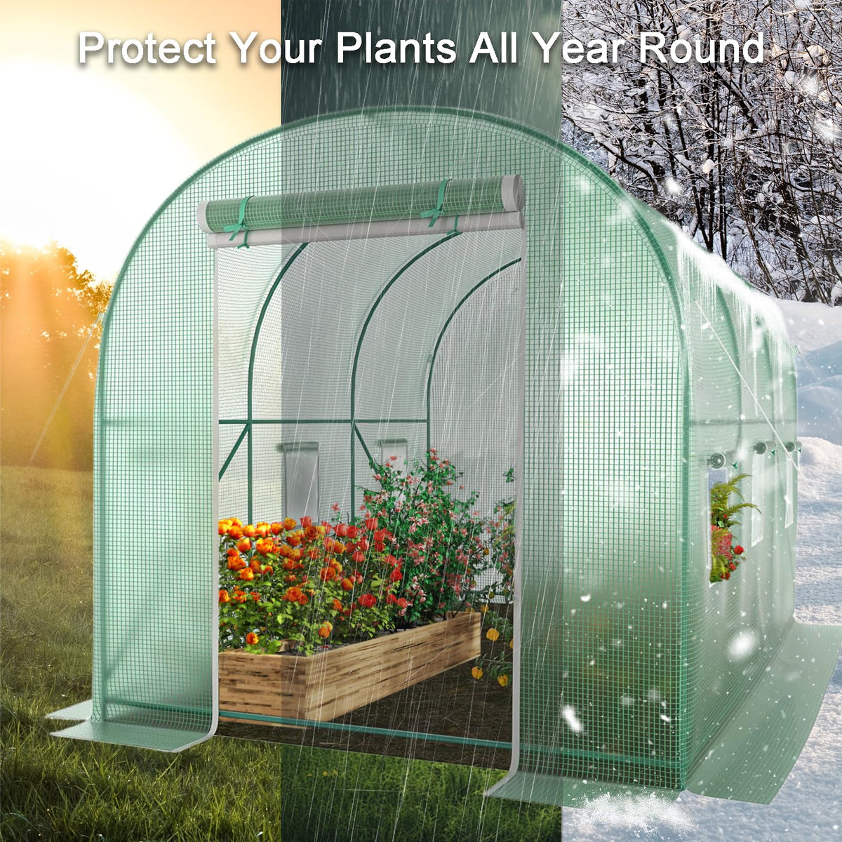 TANGJEAMER Walk-in Greenhouse metal frame closeup with rust-resistant coating