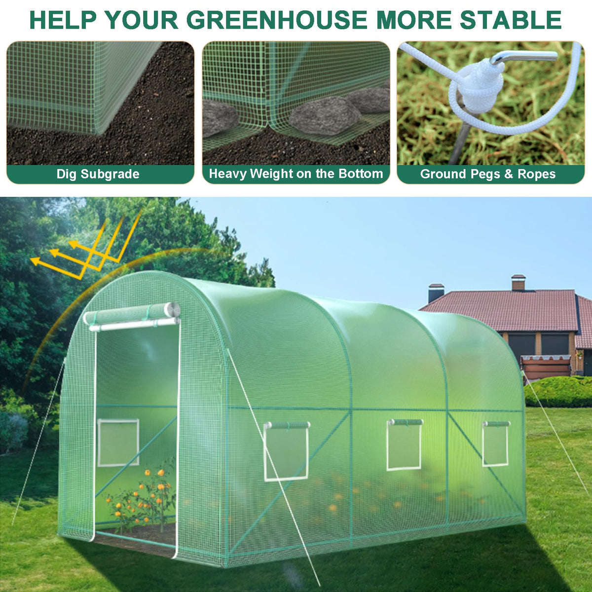 TANGJEAMER Walk-in Greenhouse PE door closeup emphasizing warmth retention
