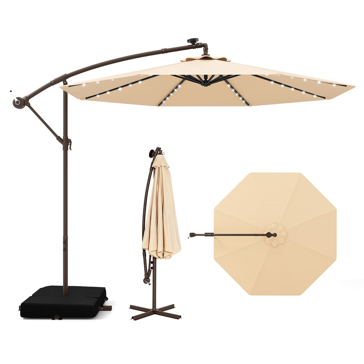 Tangkula 10ft offset umbrella with base included provides stable shade by the poolside.