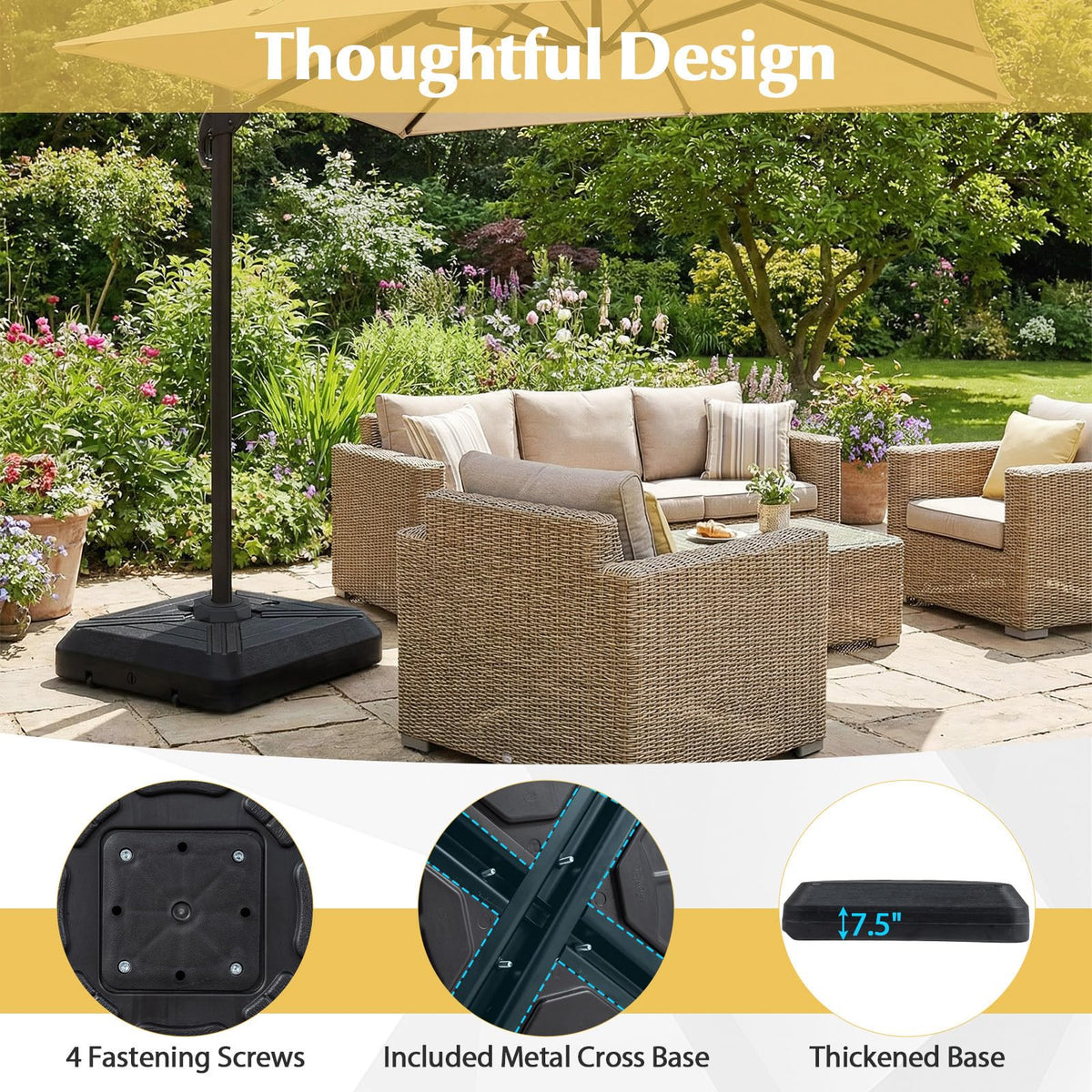 Wheeled base in motion shows easy positioning around furniture