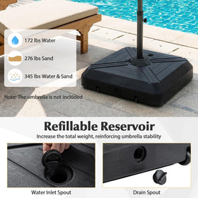 Water-fill reservoir with spout demonstrates refillable weight options