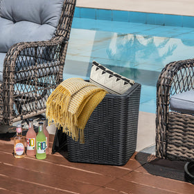 Tangkula deck box table top supports 330 lbs for extra seating.