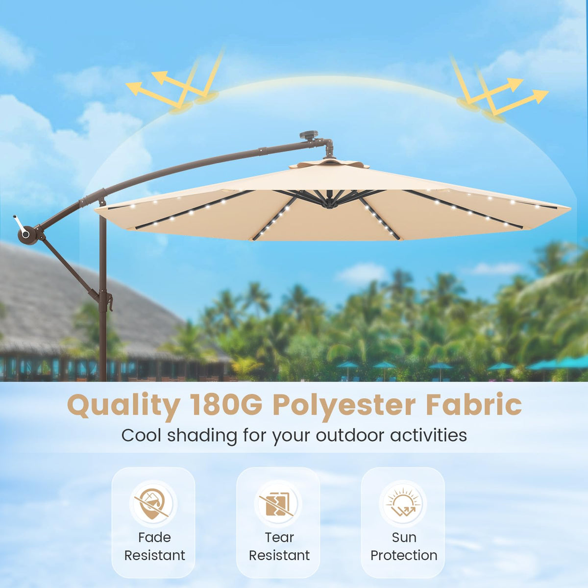 Tangkula eight steel ribs support a sturdy 10-foot canopy.