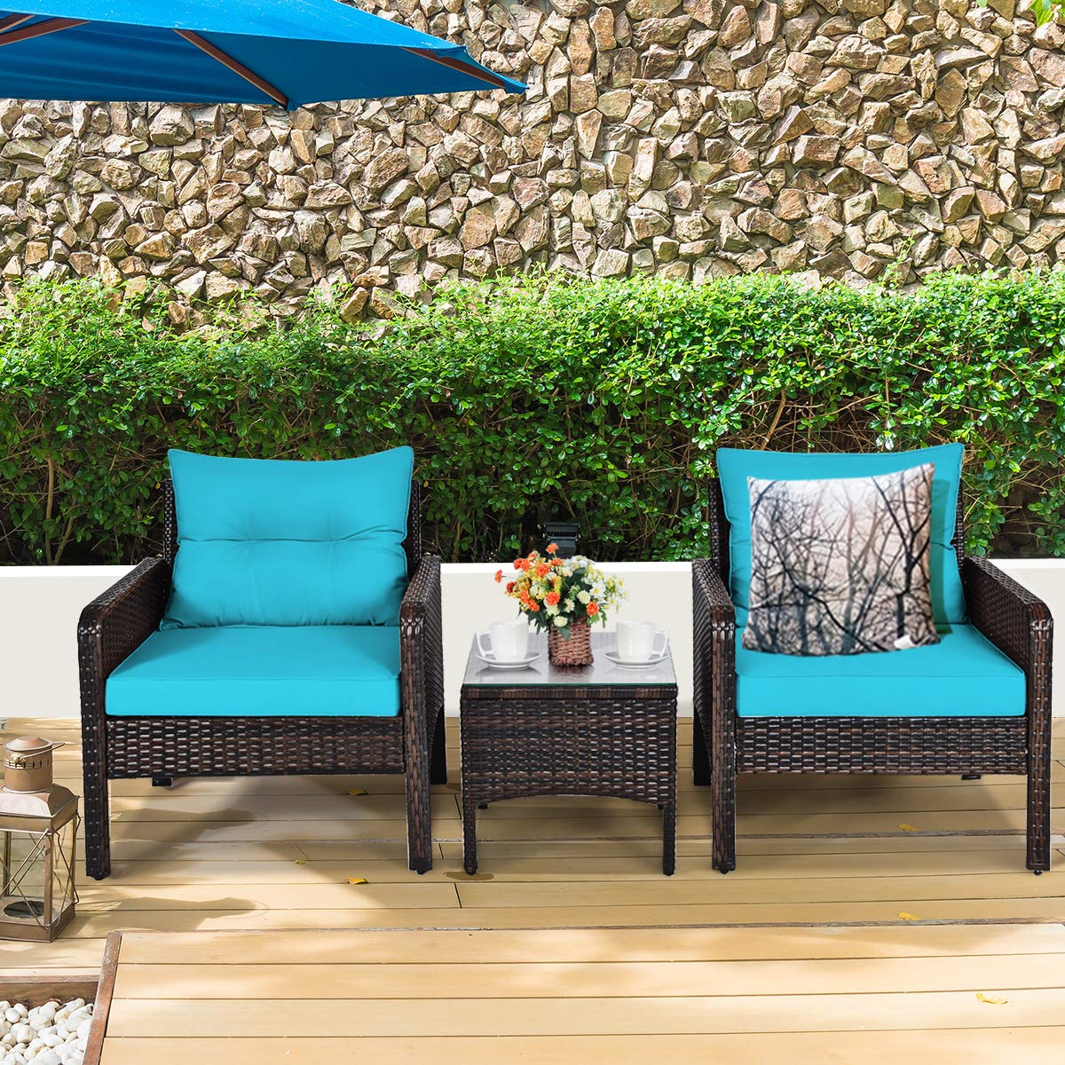 Tangkula glass top coffee table turquoise surface for easy cleaning