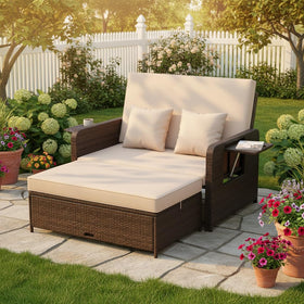 Tangkula outdoor loveseat with storage ottoman maintains cushions dry and organized