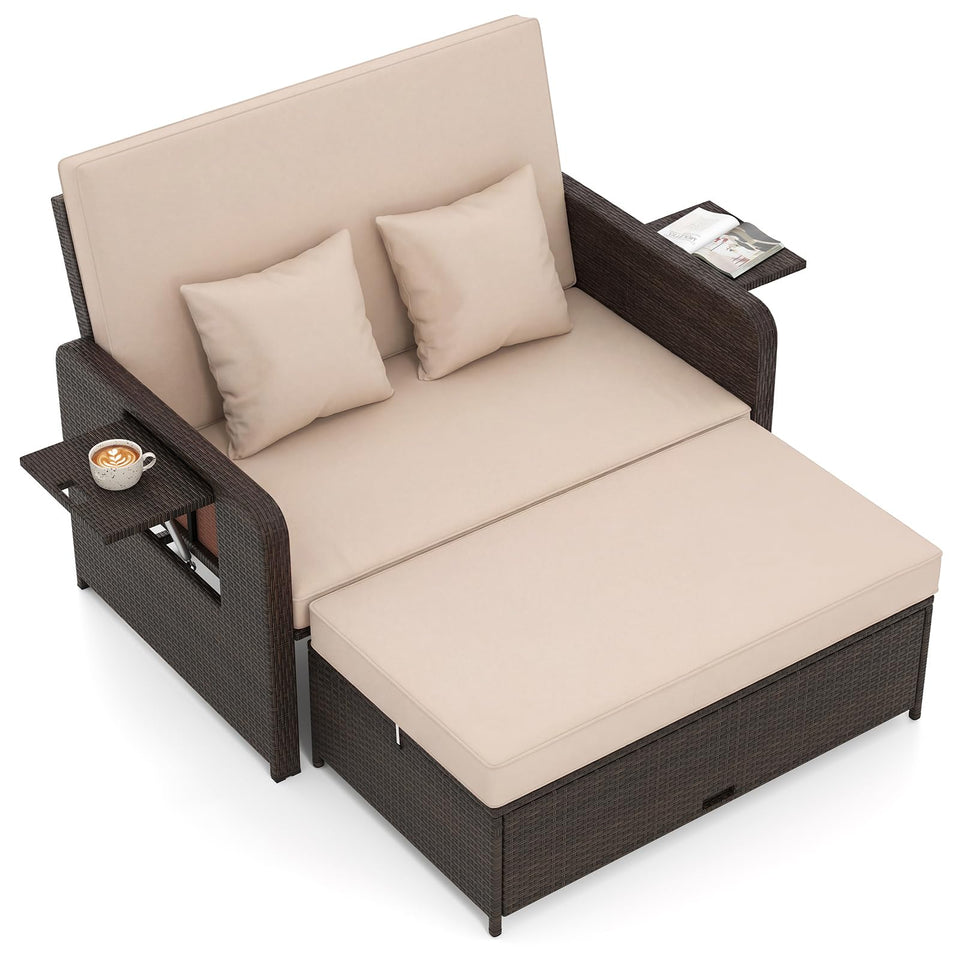 Tangkula patio rattan daybed with 4-level backrest for customized outdoor comfort