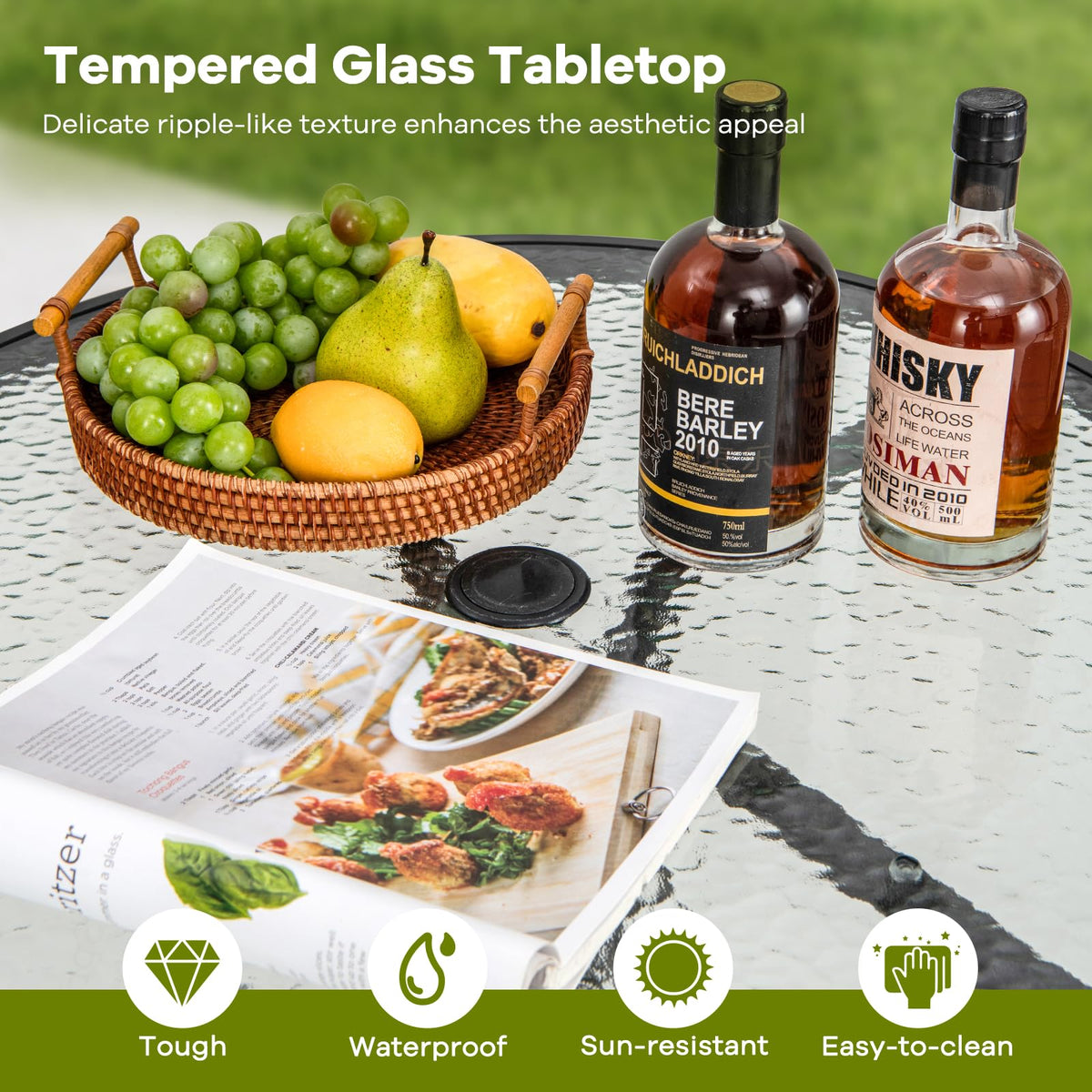 Tangkula indoor-outdoor table fits patios, gardens, decks, or poolside