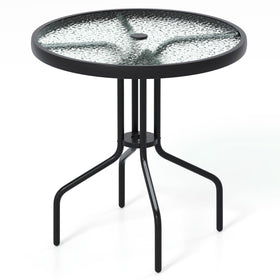 Tangkula round dining table with tempered glass top for outdoor dining