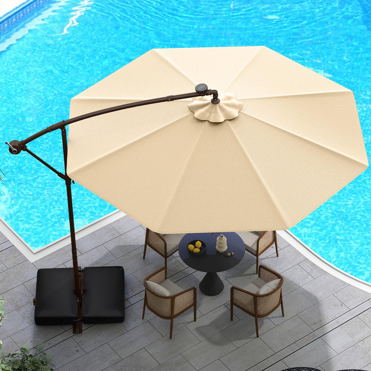 Tangkula sandbag base stability ensures anchoring the umbrella securely.