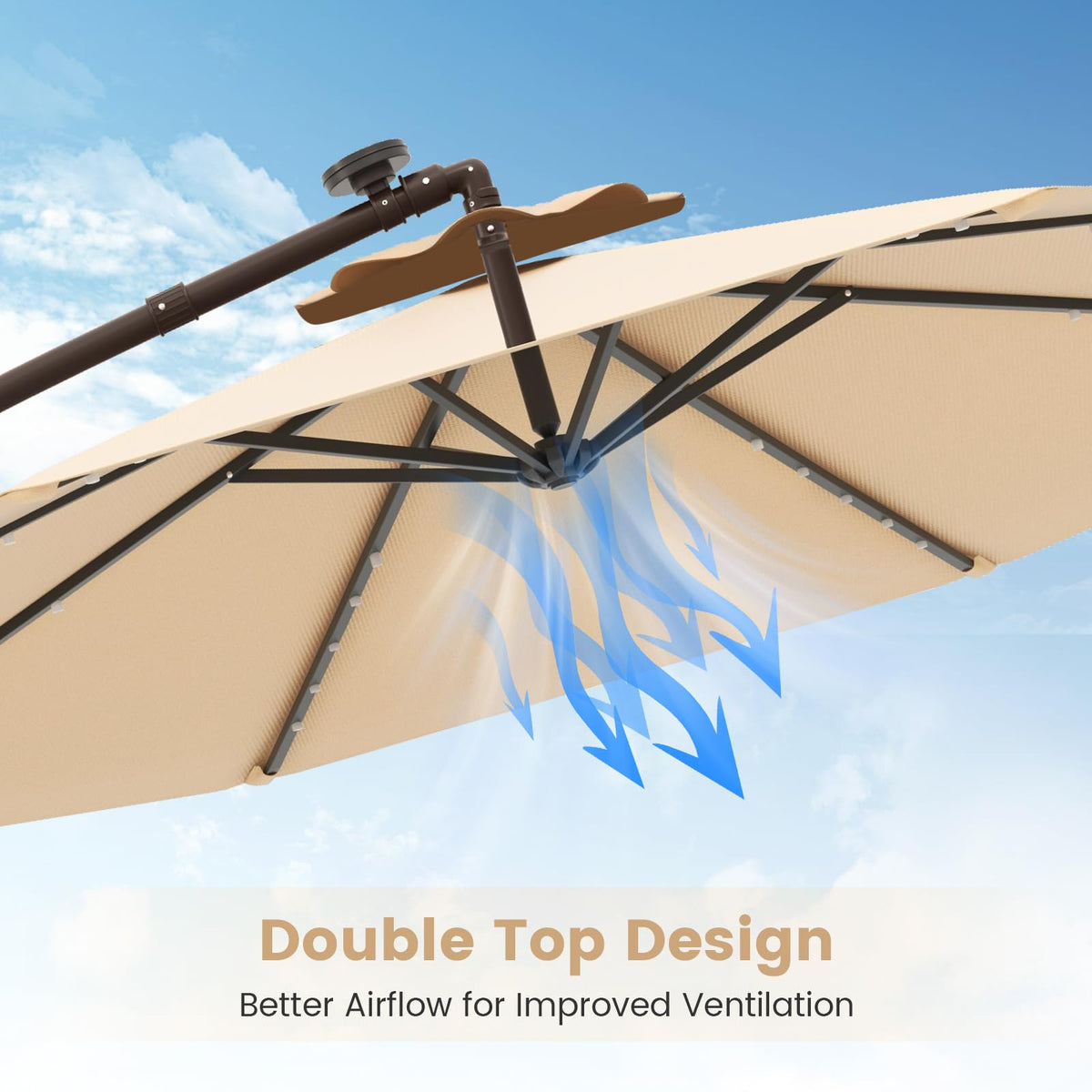 Tangkula tilt feature provides flexible shade angles for lounging and dining.