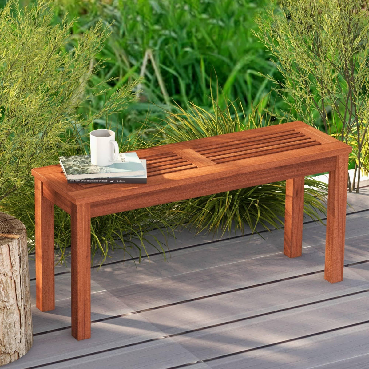 Tangkula two-person wood bench enables cozy conversations outdoors