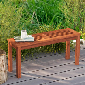 Tangkula two-person wood bench enables cozy conversations outdoors