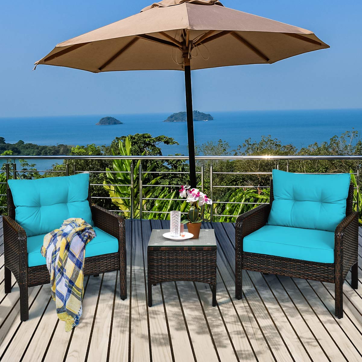 Tangkula wicker chair cushions close-up show soft breathable padding for comfort