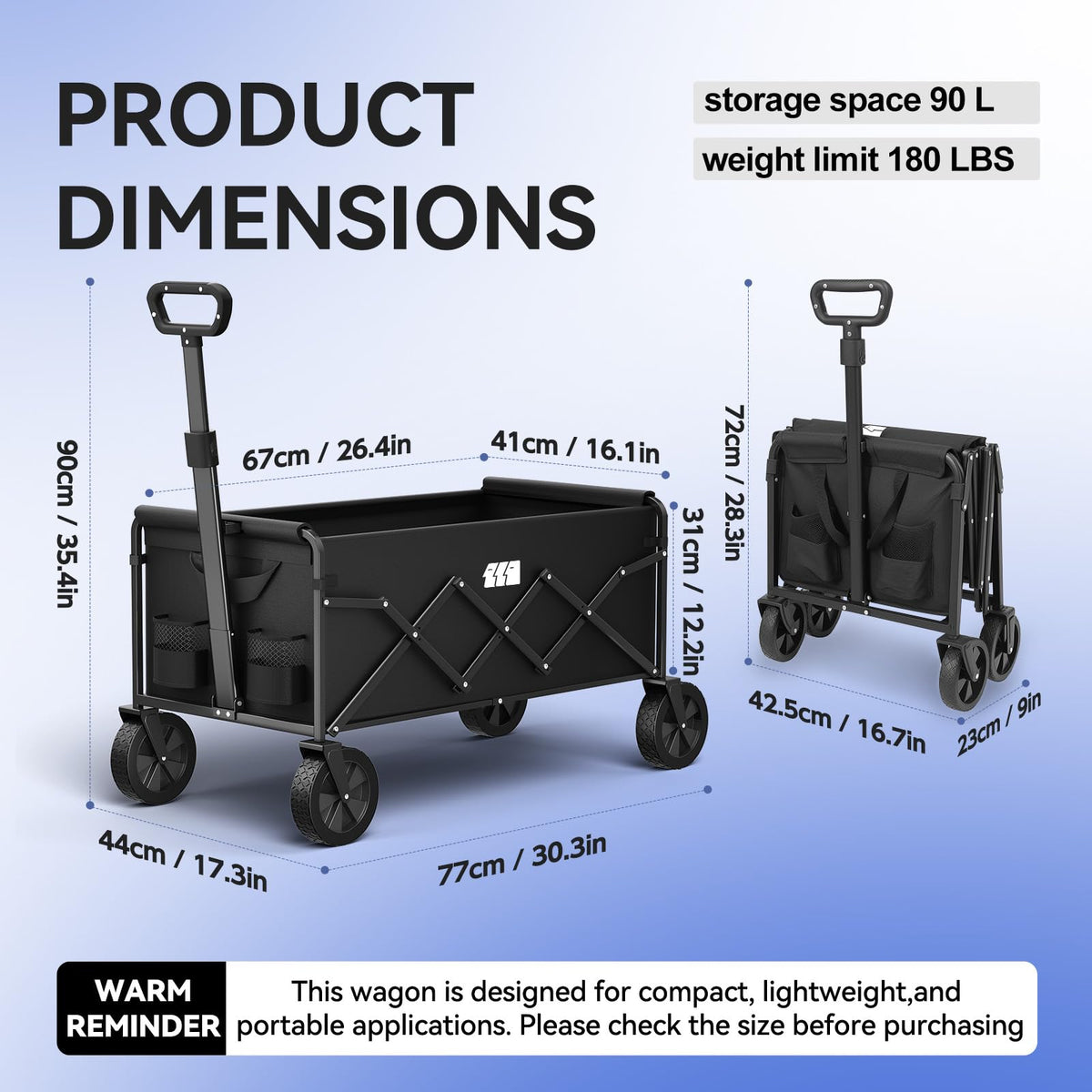 TANSTRIDER wagon side view highlights ergonomic handle for comfortable outdoor use