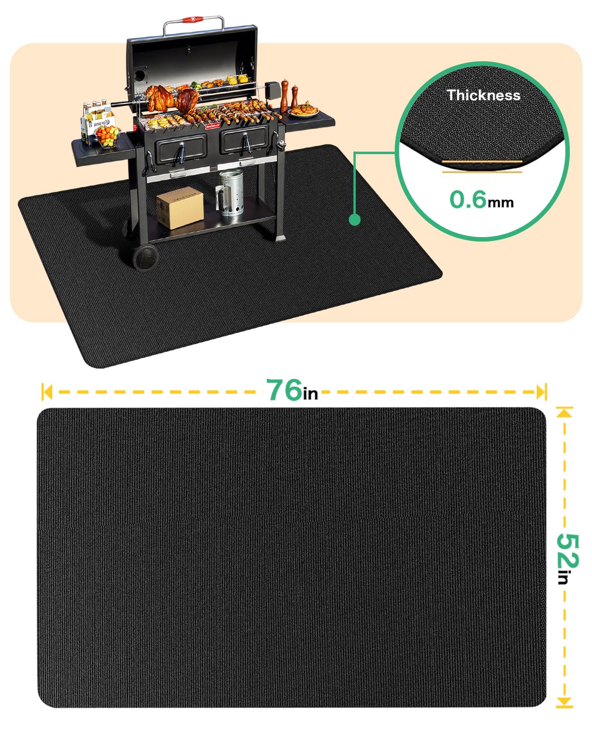 TAOMAND deck protection mat suitable for a patio or lawn grilling setup