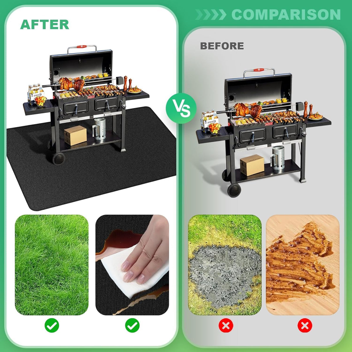 TAOMAND easy-clean-grill-mat with storage bag simplifies post-barbecue cleanup.