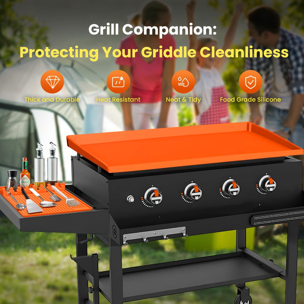 TAOMAND weather-resistant mat helps keep the griddle looking new year-round.