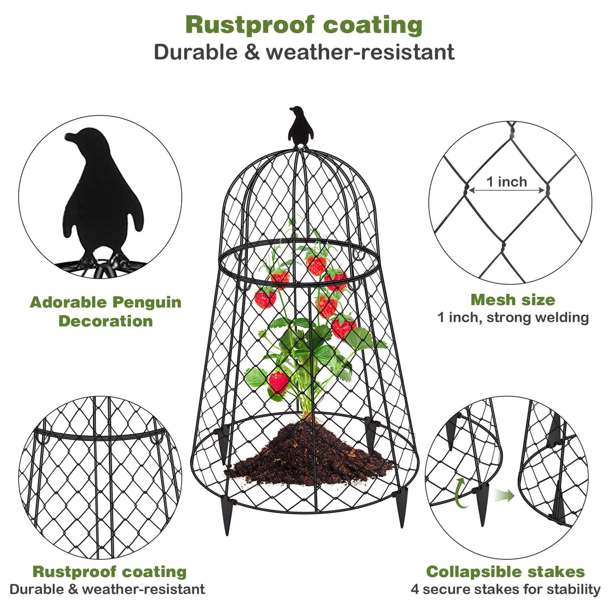 TAOMENNI rustproof metal cloche with PVC coating for weather resistance.