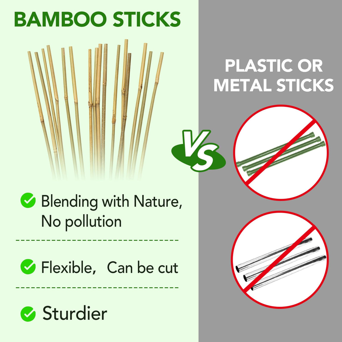Taoskai bamboo stake close-up highlights natural durability and smooth finish.