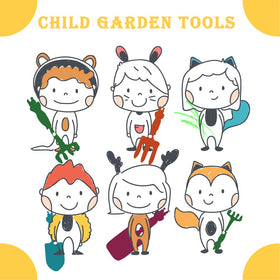 TAOYIO kids gardening tools set packaging close-up shows complete starter kit.