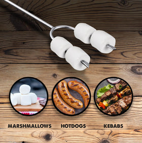 Tapirus marshmallow roasting stick retracted for compact storage and travel.