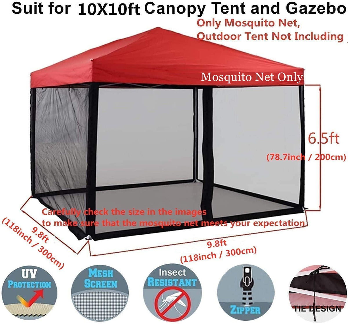 Tappio 10x10 mosquito net easy installation with straps and hooks