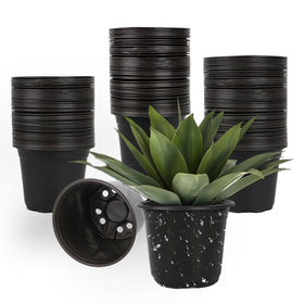 TAQIXI 100-pack 5-inch nursery pots on display for bulk seed starting.