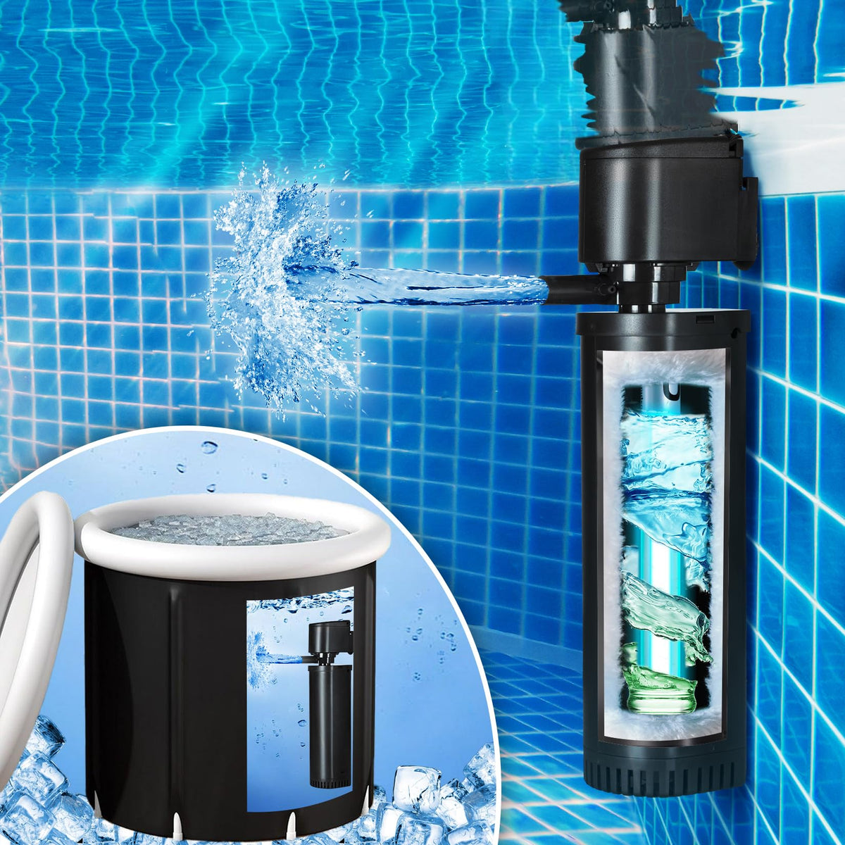 Tararium 400GPH cold plunge filter with bottom suction improving ice bath clarity