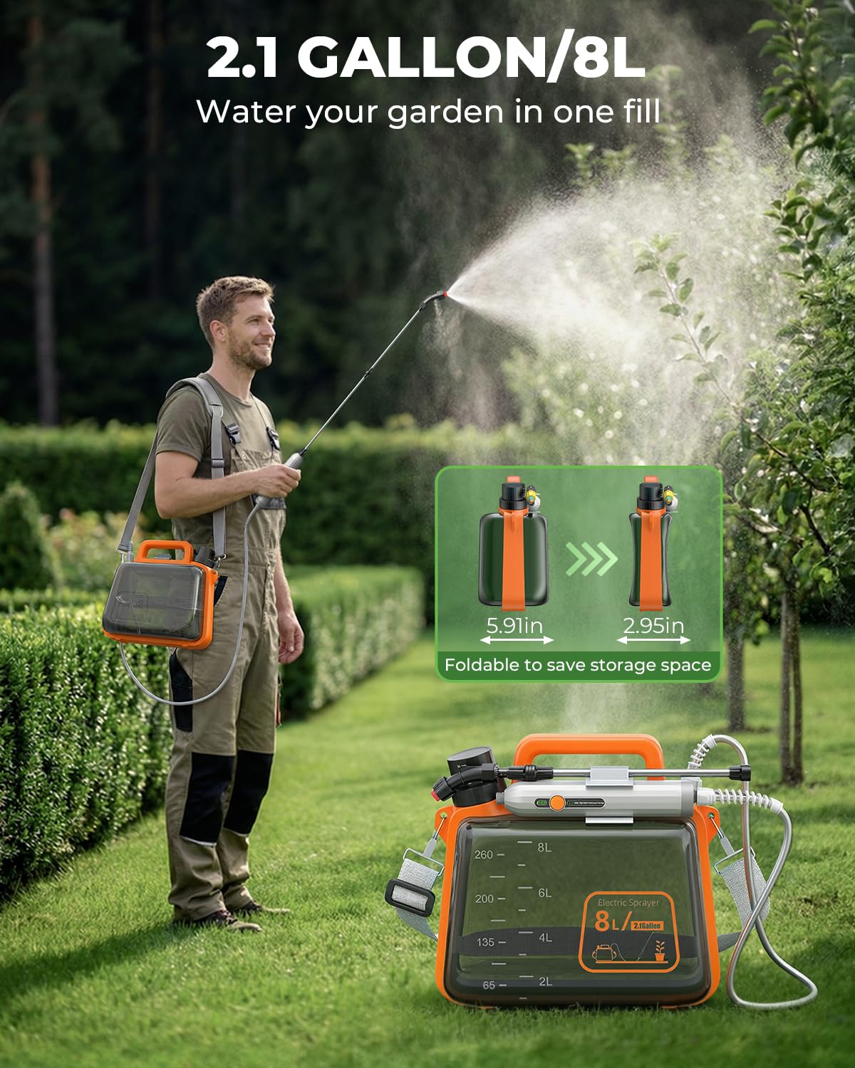 Tarden 2-gallon capacity reduces refills during yard work.