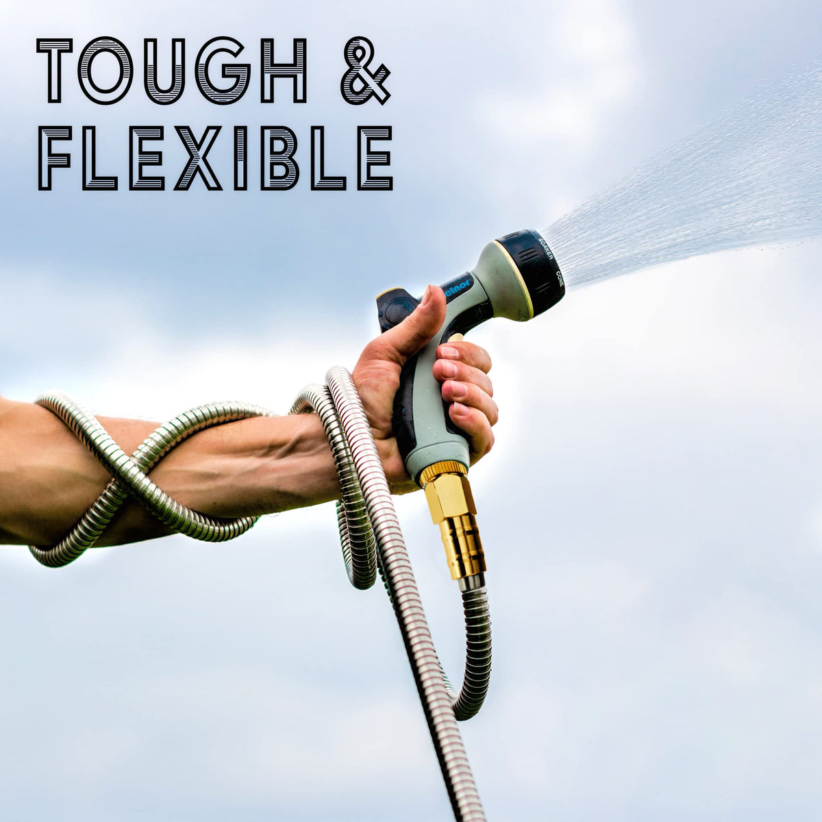 Tardigrade Steel Hose puncture-proof for rugged yard work.