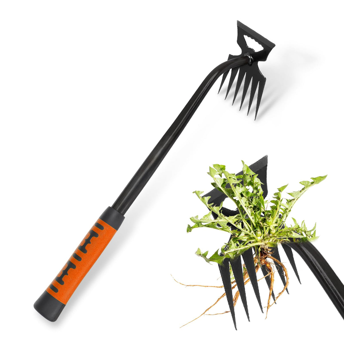Tardiy weed remover tool with 6 tines for easy uprooting