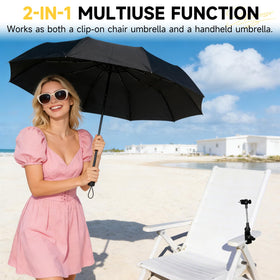 Tarswesi beach-chair umbrella clip provides shade at the coast or pool.