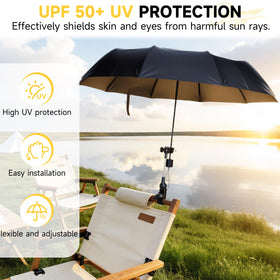 Tarswesi clip-on umbrella universal clamp secures to most chairs for reliable shade.