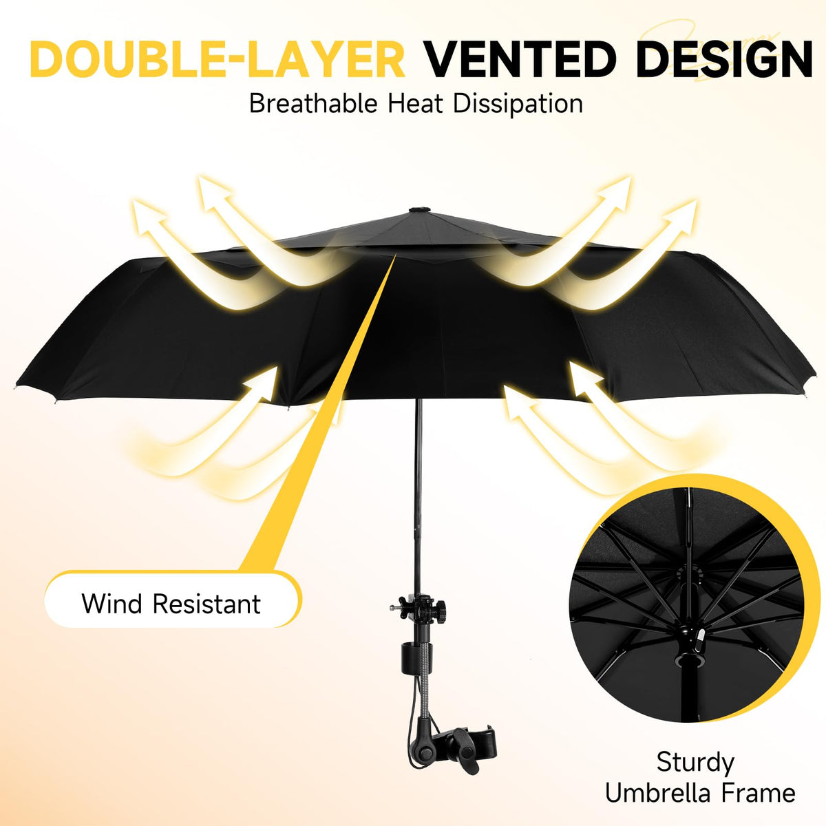 Tarswesi double-canopy sunshade promotes airflow while maintaining shade on breezy days.