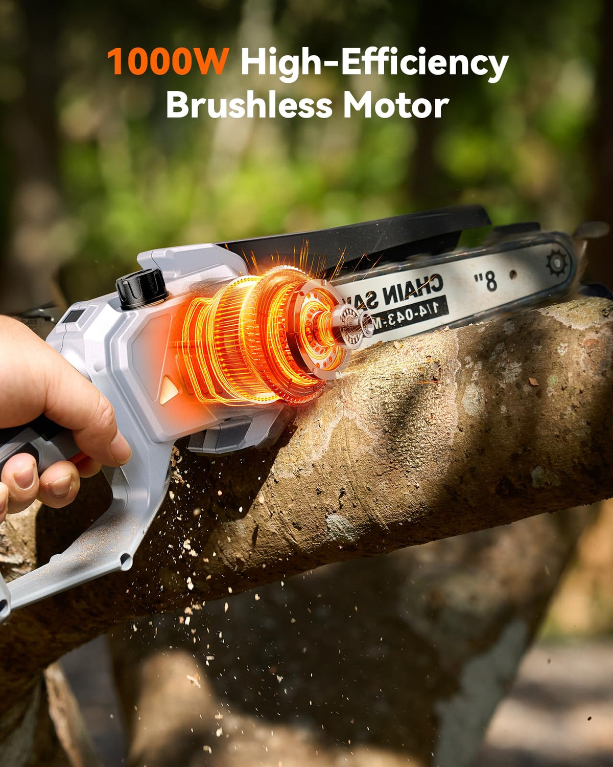 TaskStar mini chainsaw with automatic oiling keeps the chain lubricated for smooth cuts.