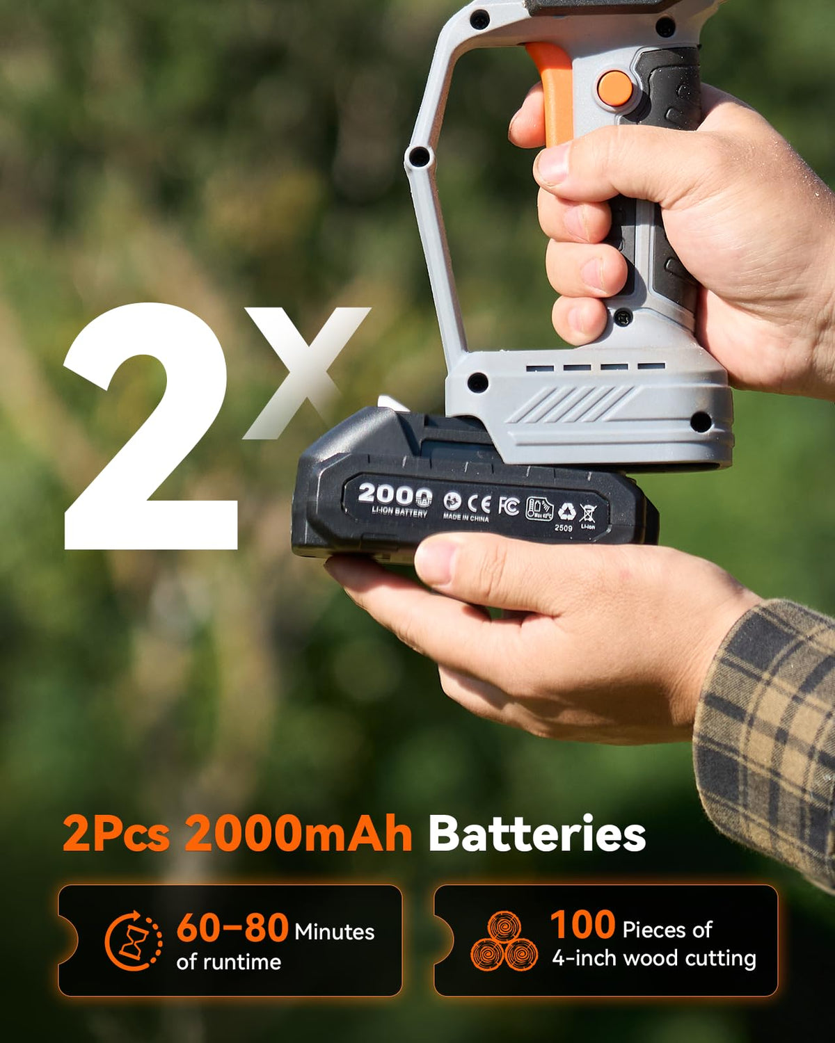 TaskStar mini chainsaw safety lock and guard prevent accidental starts.
