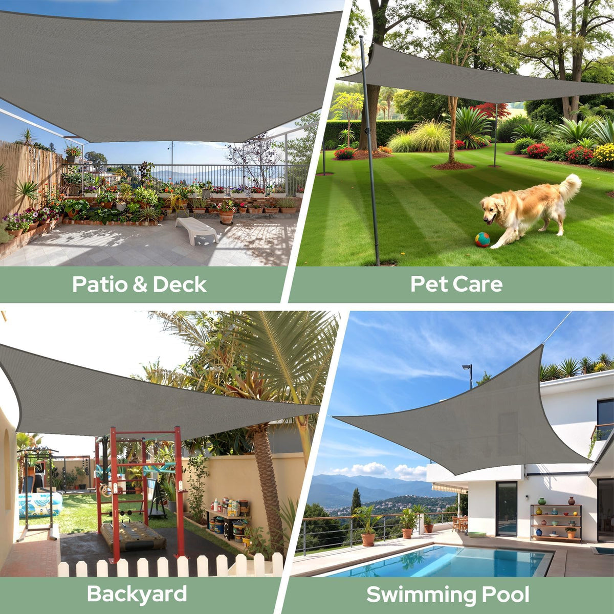 TasticTotes gray shade sail adds a sleek, modern look to outdoor areas.