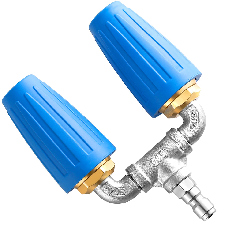 TasuoX dual turbo nozzle overview showing wide cleaning reach.