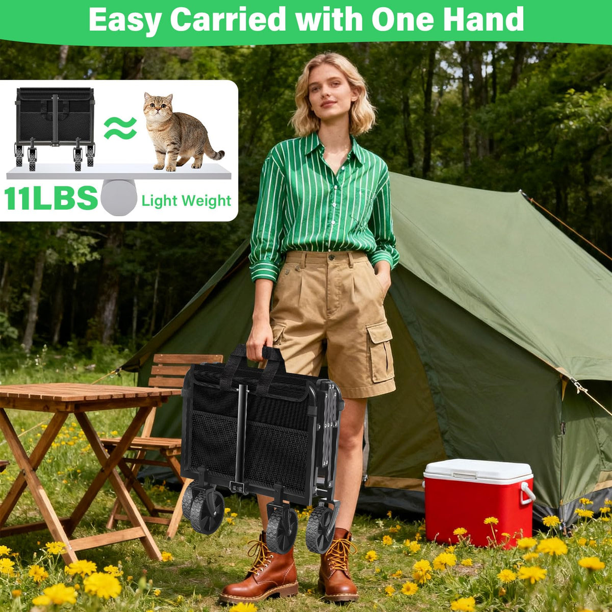 TATAANTY wagon adjustable handle and built-in cup holder for comfortable pulling