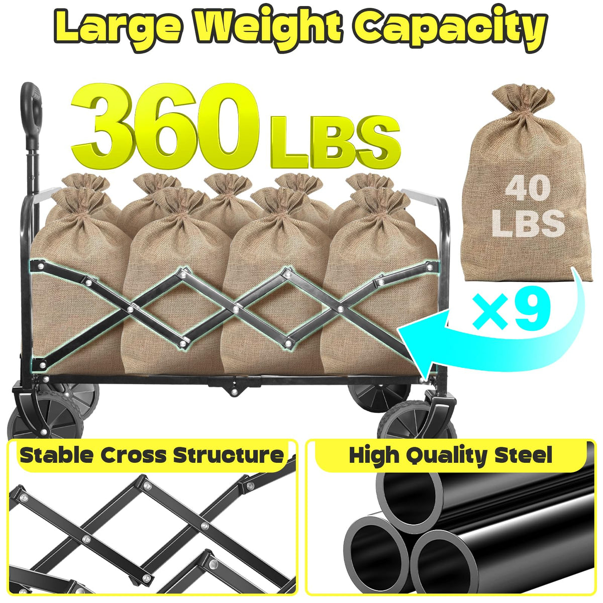TATAANTY 360lbs capacity supports heavy loads on outings.