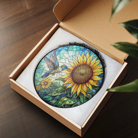 Tatkuink gift idea suncatcher for bird lovers with sunflower motif