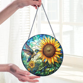 Tatkuink sunflower design stained glass suncatcher adds bright decor.