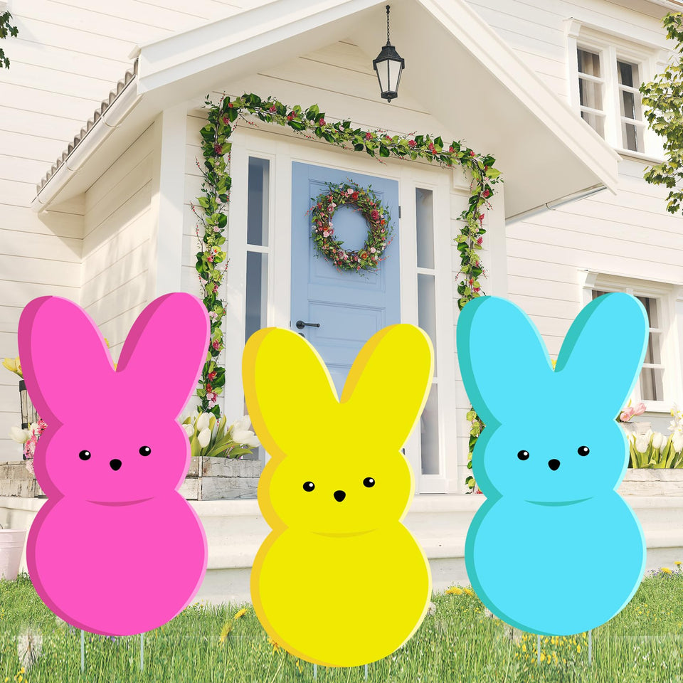 taupphoo 24-inch bunny yard sign stake brightens lawn for Easter curb appeal.