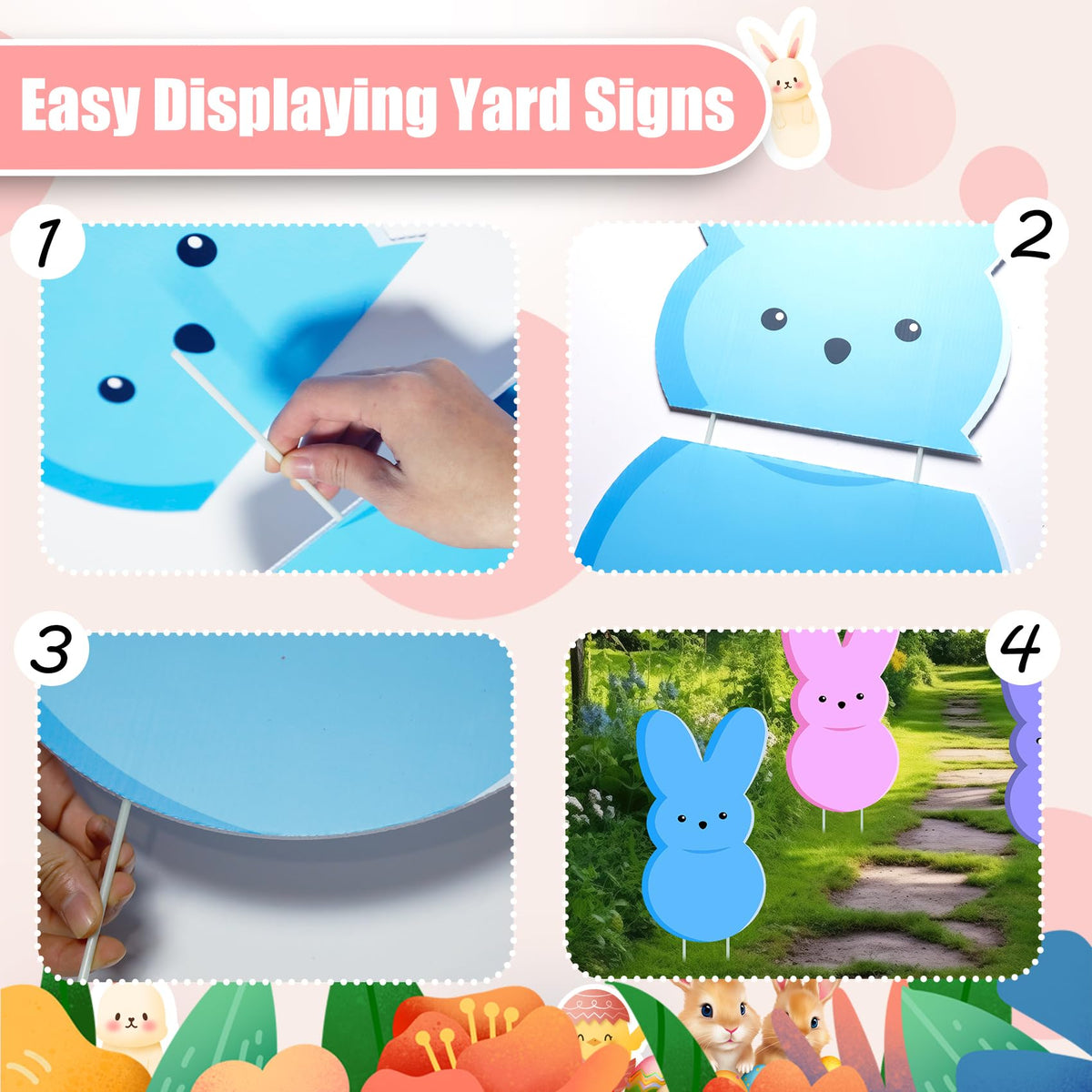 taupphoo three-piece bunny sign set is easy to install.